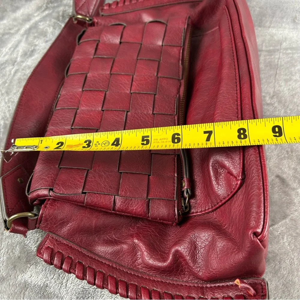 Y2K Style Red‎ Vegan Leather Shoulder Bag Woven Front Braided Seam Hobo Style